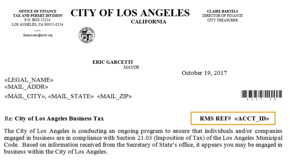 RMS Tax Discovery Los Angeles Office of Finance